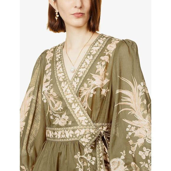 NWOT ZIMMERMANN Anneke Floral-Pattern Cotton Mini Wrap-Dress Sz 3 (US 10) - Picture 2 of 10